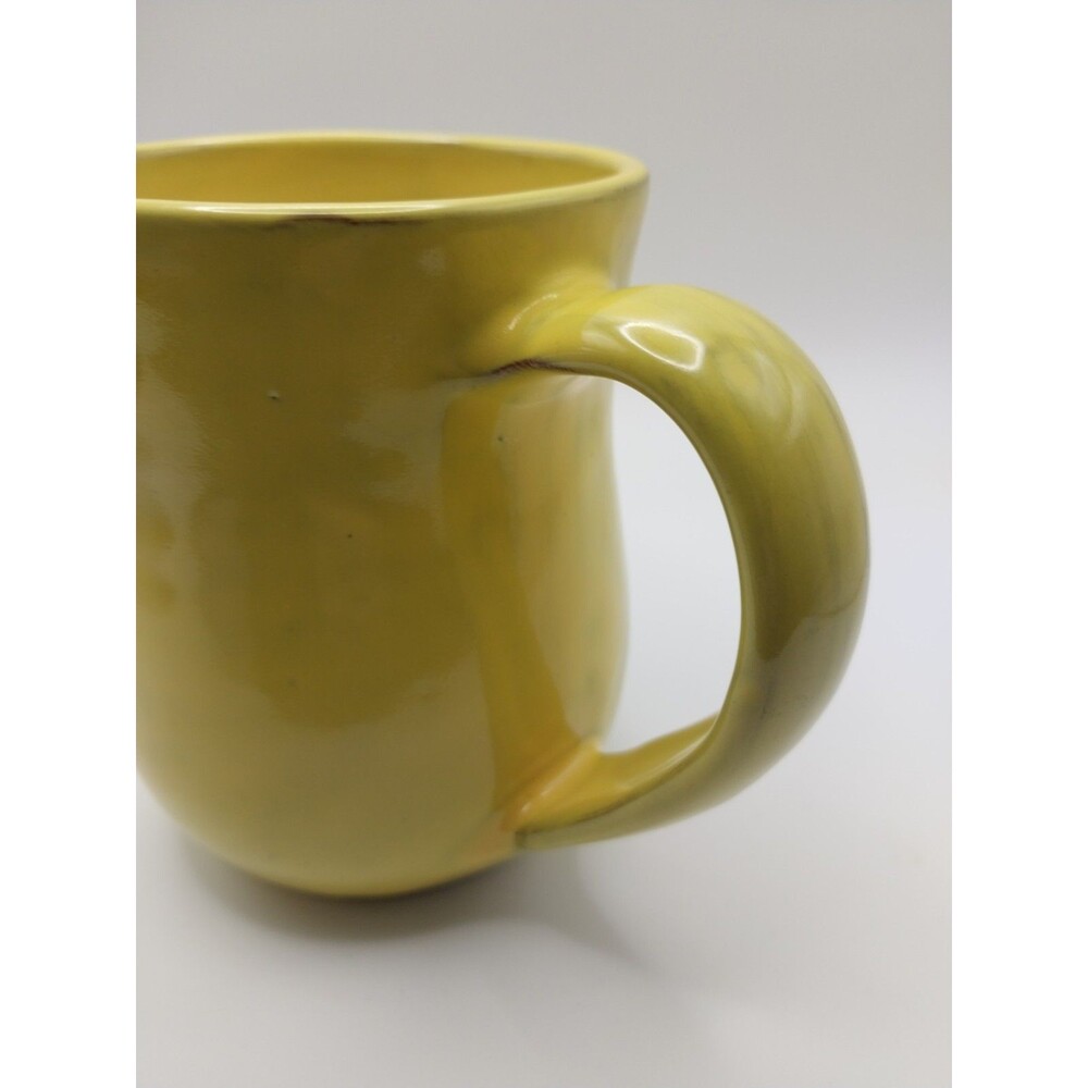 Papillon Marketplace Haiti Hand thrown Ceramic Coffee Mug Yellow Signed Lucifer - Picture 4 of 7